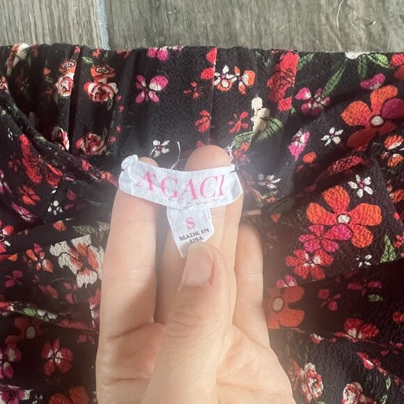 Acaci Pants Black Pink Floral Size Small Bow - Picture 5 of 6